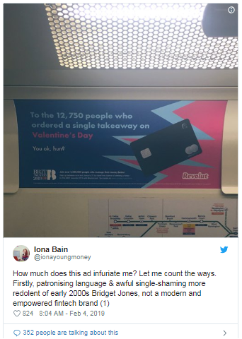 tweet with image of Revolut ad that asks if single people are ok